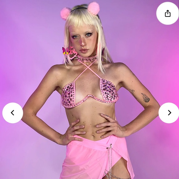 Rave Wonderland Pink Double Crossed Diamonds Bustier - Picture 3 of 5